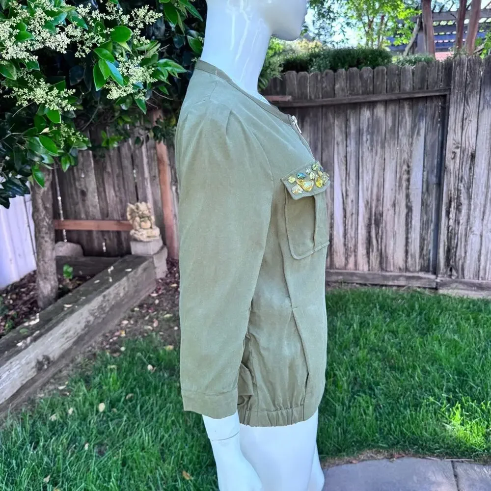 H&M Conscious Collection Beaded Jacket Olive Green Women's Size 6